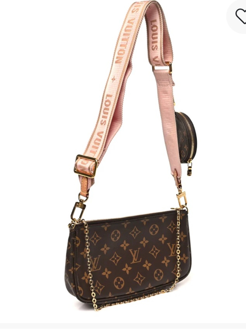 Louis Vuitton Monogram Multi Pochette with Pink Strap and Gold Hardware